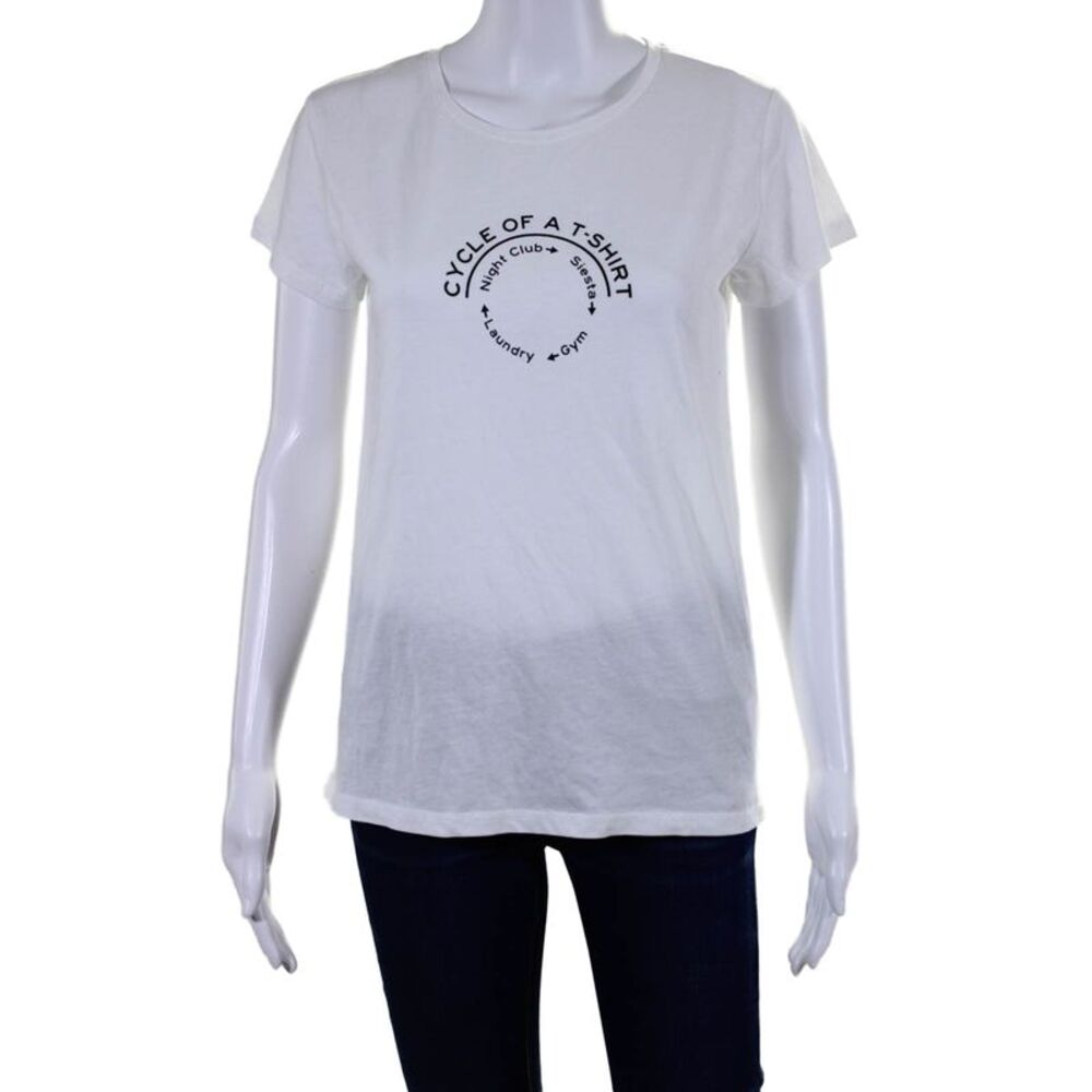 Bassigue Women's Round Neck Short Sleeves Basic Graphic T-Shirt White Size S